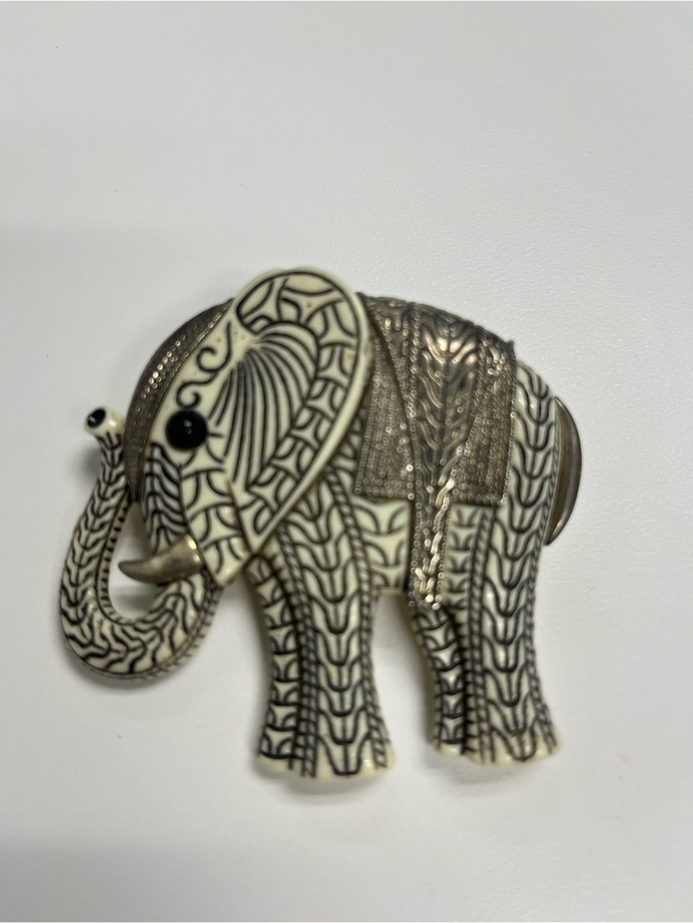 Ivory and Silver Elephant Brooch — Decorative Women's Jewelry